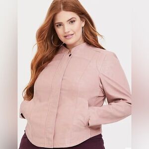 Torrid Women's Blush Pink Moto Bomber Jacket size 1X Spring Feminine Zip Button
